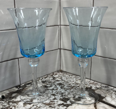 (2)  Angelique Aqua Blue Luminarc Cristal D'Arques Durand Wine Glasses 8 1/2''