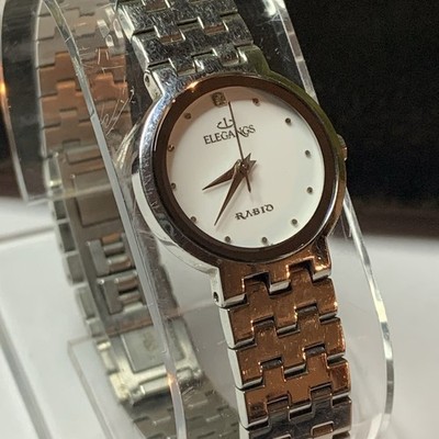 Vintage Elegangs Rabio Swiss Diamond Watch Minimalist Ladies Silver tone Round