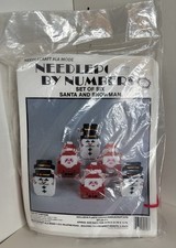 Santa Claus Snowman Vintage Plastic Canvas Yarn Needlepoint Kit NEW Needlecraft