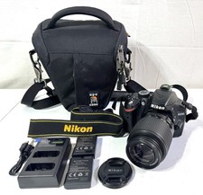 Nikon D3200 24MP DSLR Camera w/ AF-S Nikkor 1:4-5.6G ED Lens Case Charger Batts.