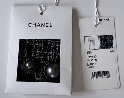 CHANEL 19P TWEED PEARL CC BUTTONS BLACK SILVER JACKET 46 | eBay
