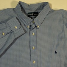 Ralph Lauren Shirt 4XB Big Blue Check Oxford Long Sleeve Button Down Classic