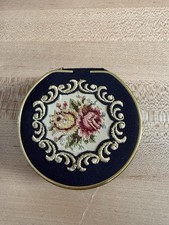 Vintage 1950s Embroidered Roses Jewelry Pouch West Germany