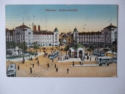 Postcard Munich Karlstor-Rondll trams people (No.703)