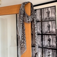 MOSCHINO Italian SILK SCARF grey animal print
