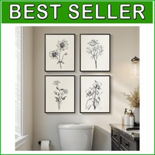 Elegant 4-Piece Framed Black  White Floral Canvas Wall Art for Home Decor