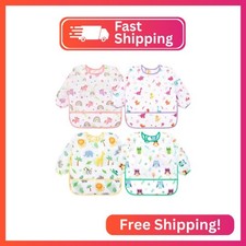 Accmor 4 Pack Long Sleeve Bibs, Baby Smock Waterproof Sleeved Bib Smock for Baby