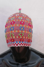 Peruvian Chullo Hat Wool Floral Design Multicolor Warm Winter Unisex