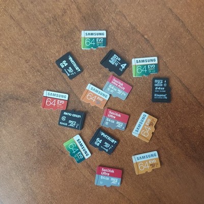 Lot of 5,  64GB Micro SD cards mixed brands SanDisk, Samsung, PNY, Sony, etc.