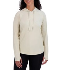 Sage Collective Women  s Tan Hoodie, L, Thumbholes, Ribbed 4-Way Stretch Pullover