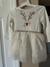 Cat  Jack Girls Long Sleeve Cream Sparkly Tulle Dress 18M