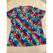 WonderWink Women's Floral Print Scrub Top V-Neck Short Sleeve M