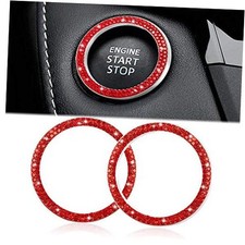 2pcs Bling Car Engine Start Button Cover Diamond Ignition Engine Ring-Red
