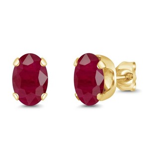 Authentic 2.04 Ct Oval 7x5mm Red Ruby 18K Yellow Gold Plated Silver Stud Earrings