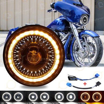 7''inch LED Round Headlight Start-up Gradient Welcome Halo For Harley Davidson