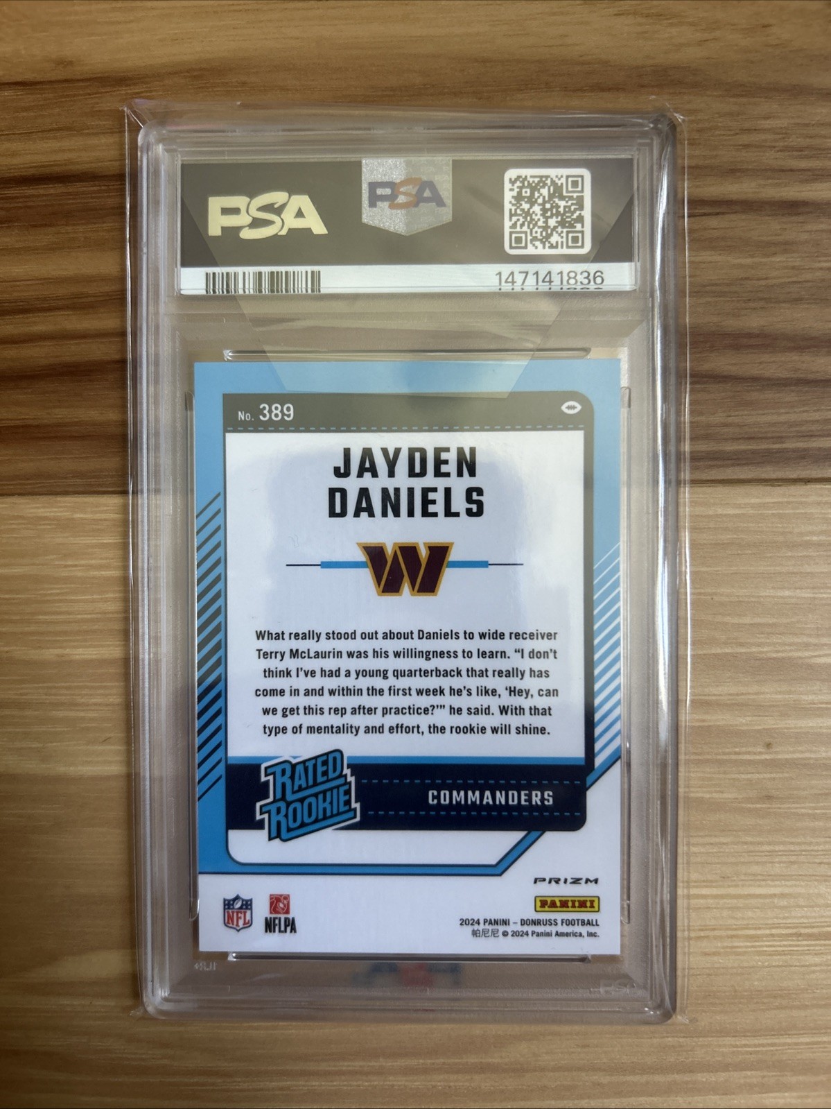 2024 PANINI DONRUSS OPTIC PREVIEW-PINK #389 JAYDEN DANIELS PSA 10 view 2