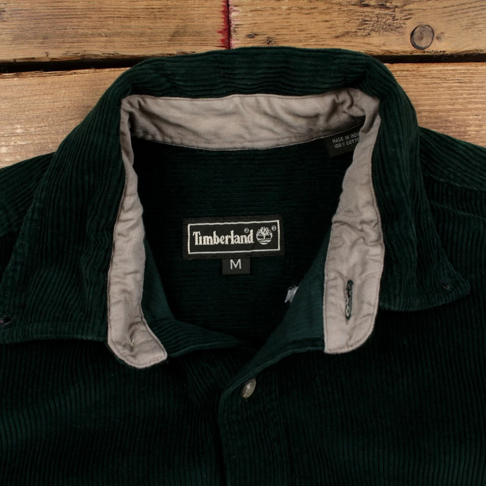 Camisa informal Timberland vintage botón cordón M para hombre manga larga verde lisa Foto 3 de 4