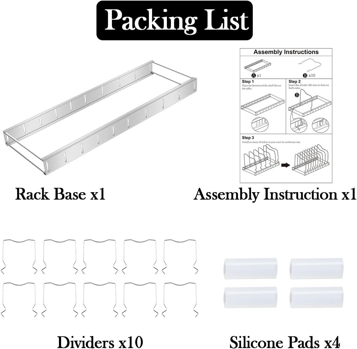 Adjustable Pot Lid Organizer Rack for Kitchen Cabinet Pots Pans Boards