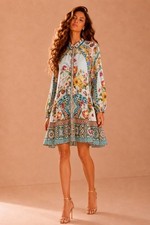 CAMILLA Magic Of The Mercado Long Sleeve Tiered Short Dress Size S RRP $699