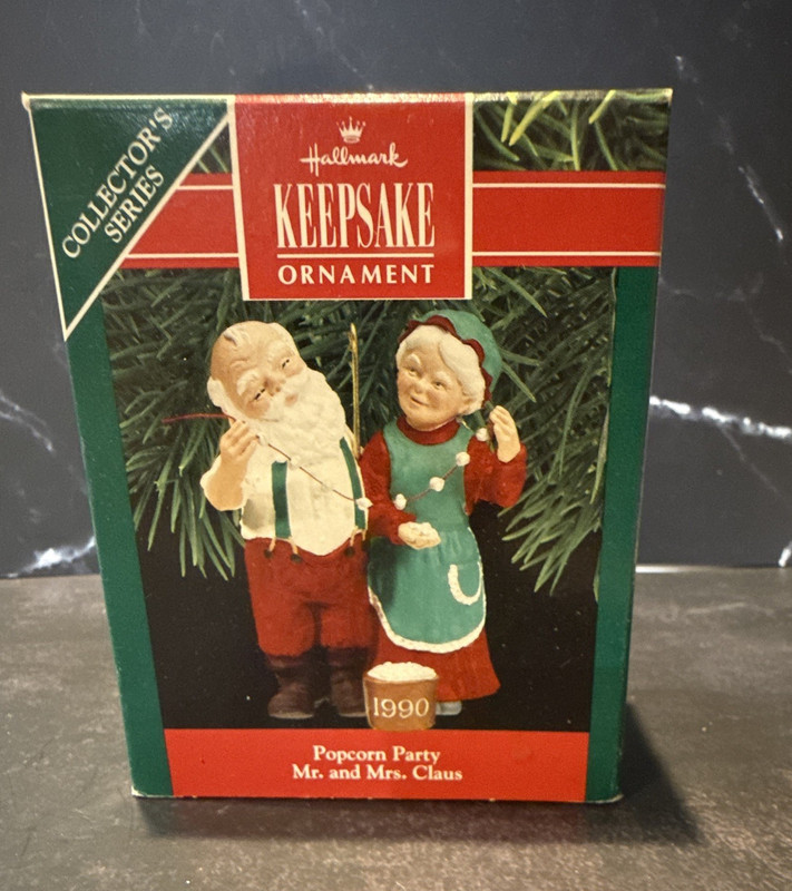 Hallmark Keepsake Popcorn Party Mr. & Mrs. Claus Ornament 1990