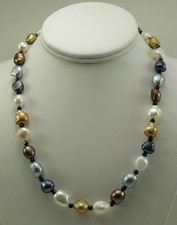 Freshwater Multicolor Pearl  Black Spinel Necklace with Sterling Silver Clasp