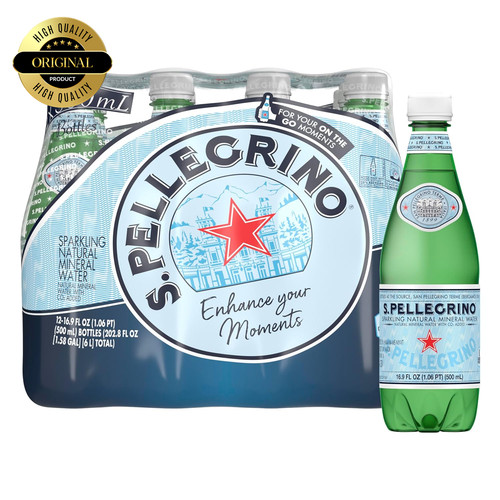 S.Pellegrino Sparkling Natural Mineral Water, Plastic Bottles, 16.9 Fl Oz (Pack