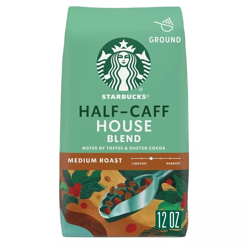 Starbucks HALF-CAFF House Blend Medium Roast Ground Coffee 12 oz