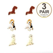 3/4" Set of 3 Dogs Post Stud Earrings