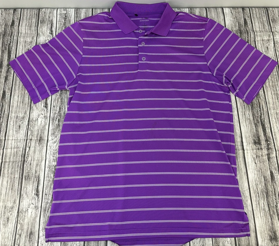 Adidas Golf Hombre Medio Morado Blanco Rayas Puro Movimiento Ligero Polo M Foto 2 de 4