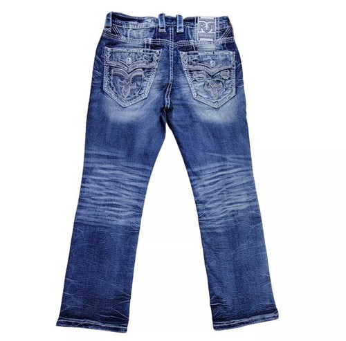 NWT! Rock Revival Daybreak Boot Men’s 34”x31”Medium Wash Distressed Denim Jeans - Picture 2 of 8