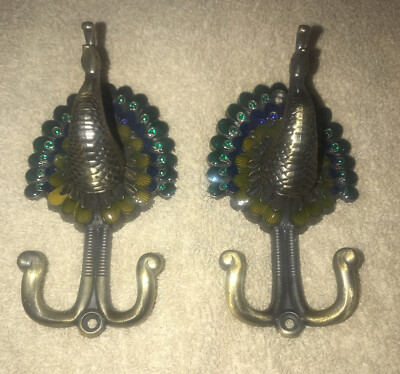 2pcs Peacock Metal Double Hanger Hook Double Head Wall-Mounted Coat Towel Hanger
