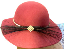 Vintage Fabini New York Womens 100 Wool Hat burgundy rhinestones feathers