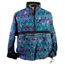 Vintage 90s Reebok Pullover Windbreaker 1/2 Zip Jacket Mens L XL Geometric Teal