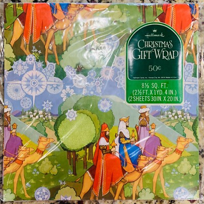 VTG Hallmark Christmas Gift Wrapping Paper ~ 3 Wise Men ~ 2 Sheets 8.33 SqFt NOS