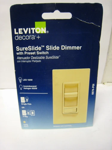 Leviton Universal LED Slide Dimmer with Preset Switch Ivory 15W R61-6674-POI