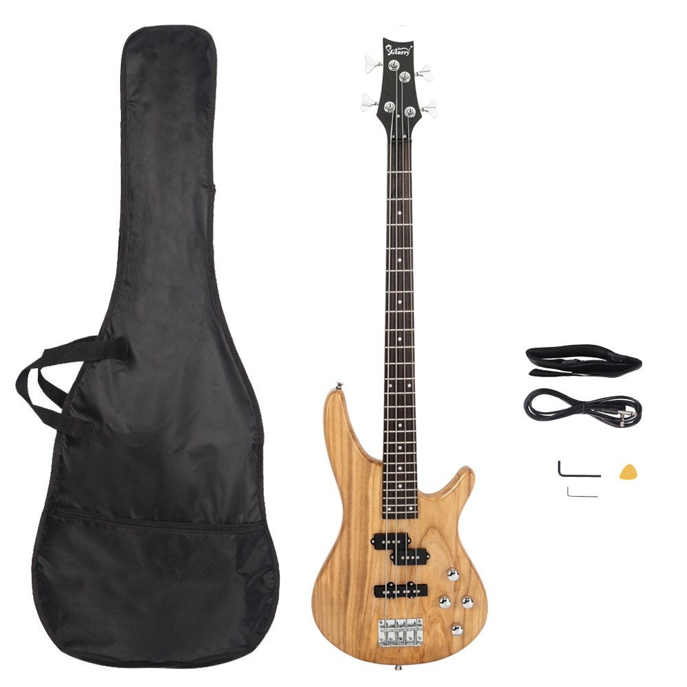 High Quality Glarry GIB Electric Bass Guitar Set Black with Bag Strap Cable Kit