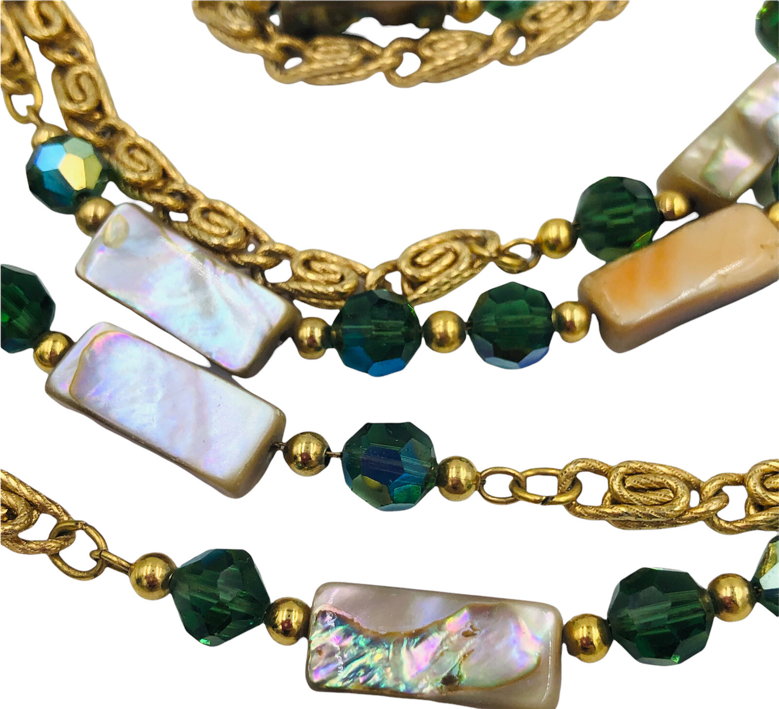 Flapper Length MOP Abalone Small Chain Green Auro… - image 5