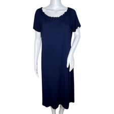 Talbots Dress Womens Large Navy Blue Midi Braided Neck Shift Career Minimalist