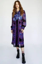 Anna Sui $775 Rose Medallion Border Dress Retro Free People NWT XS S 2 4 Midi