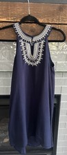 New Francesca’s Blue Navy Embroidered Flowy Boho Mini Dress Small