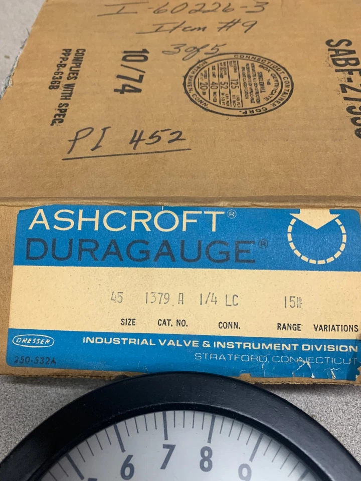 NEW IN BOX ASHCROFT DURAGAUGE SIZE 45 1379 A CONNECTION 1/4" LC RANGE 15# - Image 2 of 4