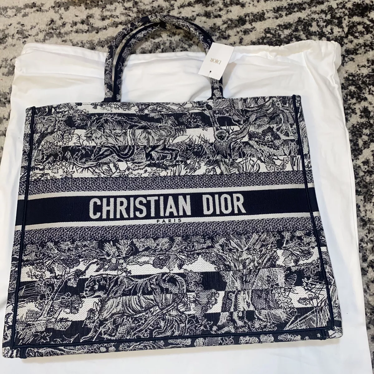 Christian Dior Book Toile de Jouy Motif Embroidery Tote Bag