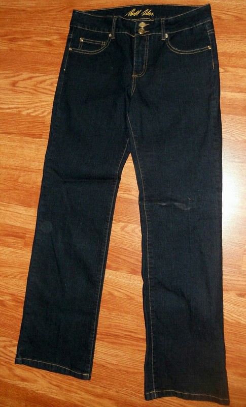 BILL BLASS Mid Rise BOOT CUT Dark Denim STRETCH JEANS w/ RHINESTONE Pockets Sz 8
