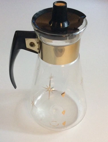 Vintage Retro Corning Pyrex Gold Atomic Starburst 6 Cup coffe Pot Carafe