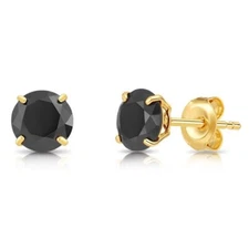 14K Real Solid Gold Solitaire Black Onyx CZ Stud Earrings Sleeper Studs 3mm-8mm