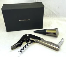 Frontgate #67859 Stainless Steel WAITER'S CORKSCREW & STOPPER SET  NIB