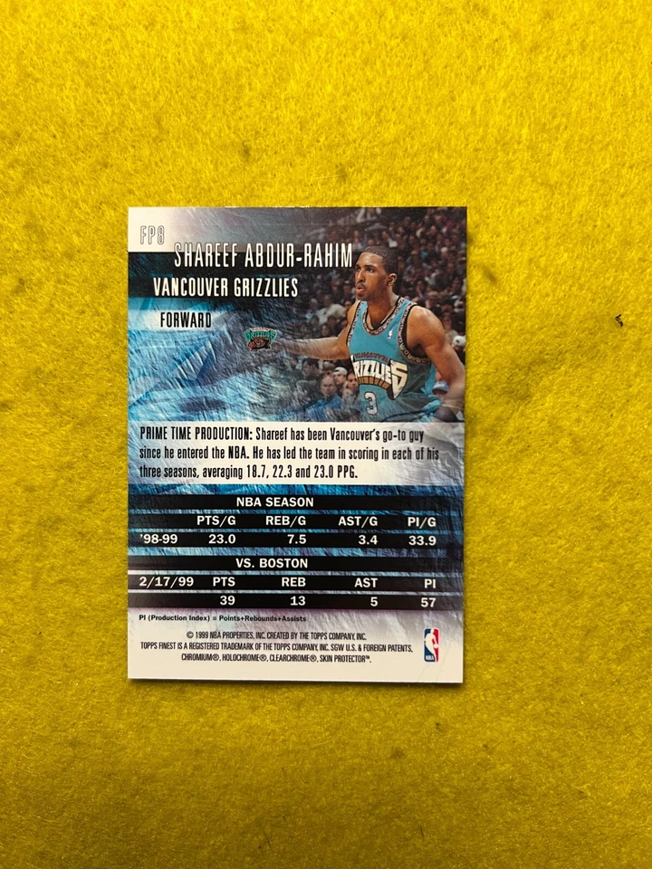 SHAREEF ABDUR-RAHIM, 1999 TOPPS FINEST NBA, MEJORES PRODUCTORES INSERTAR TARJETA 8 Foto 2 de 2