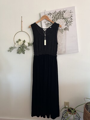 Max Studio Women Textured Georgette & Velvet Maxi Dress Black Sleeveless Sz  L | eBay