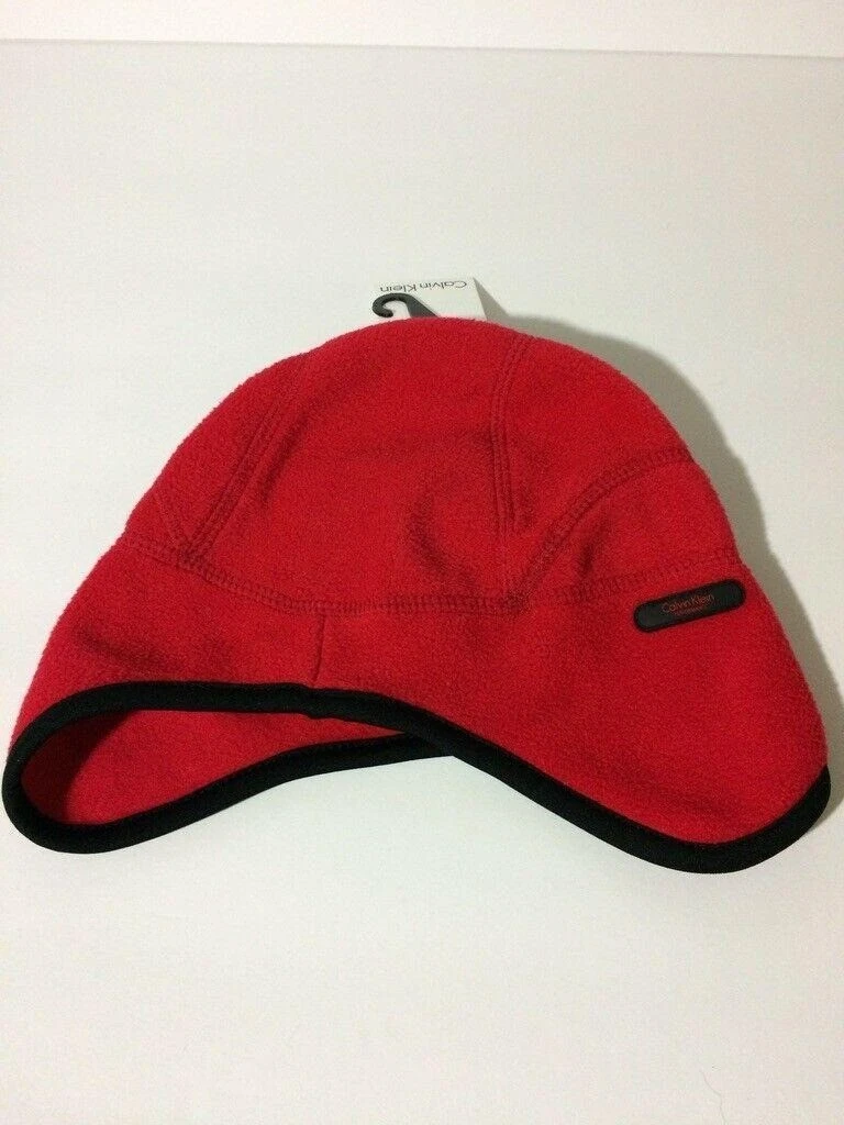 Calvin Klein Infant Earflap Fleece Hat for 0 to 6 Months Baby Red Cranberry, New