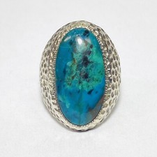 Signed Hammered Sterling Silver Turquoise Size 7.5 Ring 19.0g